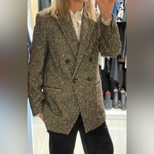 Brunello Cucinelli Brown Herringbone Wool & Alpaca Blend Blazer